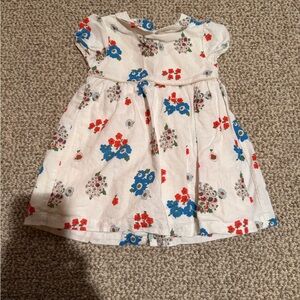 Baby Boden White Linen Dress with Red and Blue Floral